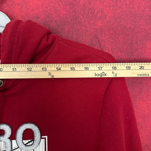 AEROPOSTALE MEN'S AERO LOGO POPOVER HOODIE IN RED FLEECE FABRIC, SIZE S (SMALL) - Picture 6 of 10